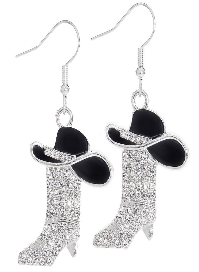 Wojgzon Rhinestone Western Boots Dangle Drop Earrings for Women, Boho Cowgirl Cowboy Enamel Hat Boot Earrings Country Concert Party Outfits Jewelry Gift - Image 1